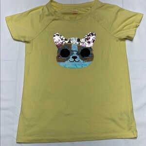 Cat & jack yellow cotton blend multicolor sequin cat shirt size xl 14/16 juniors